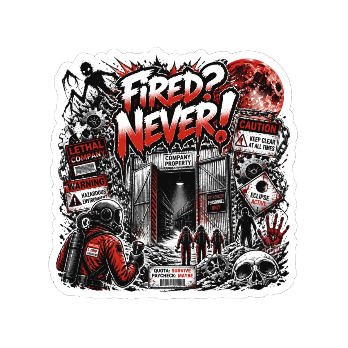 Lethal Company "Fired? Never!" Sticker